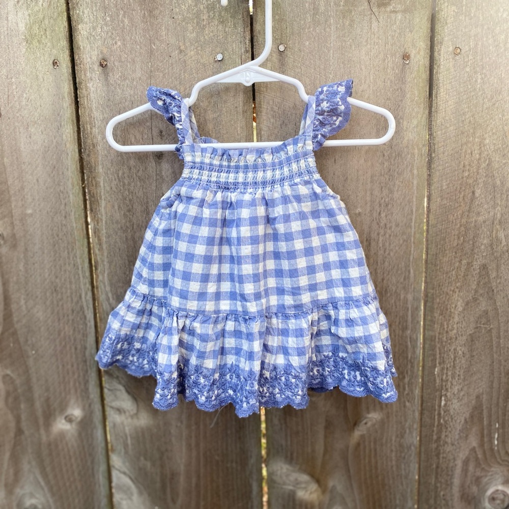 Shabby Chic Blue Gingham Smocked Ruffle Dress‎ 0-3 Months